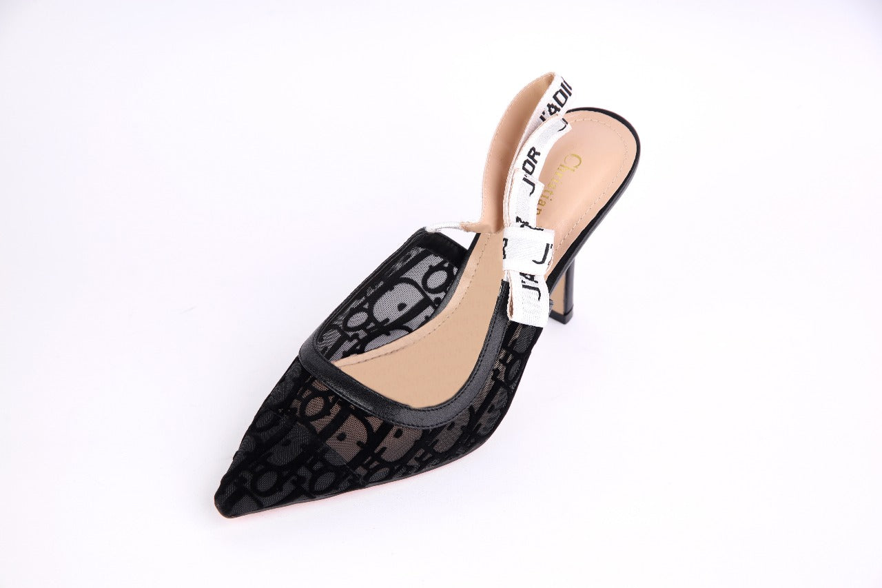 Dior J'Adior Slingback Pump Transparent Mesh Embroidered with Black Millefiori Motif
