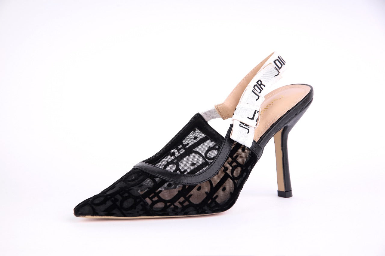 Dior J'Adior Slingback Pump Transparent Mesh Embroidered with Black Millefiori Motif