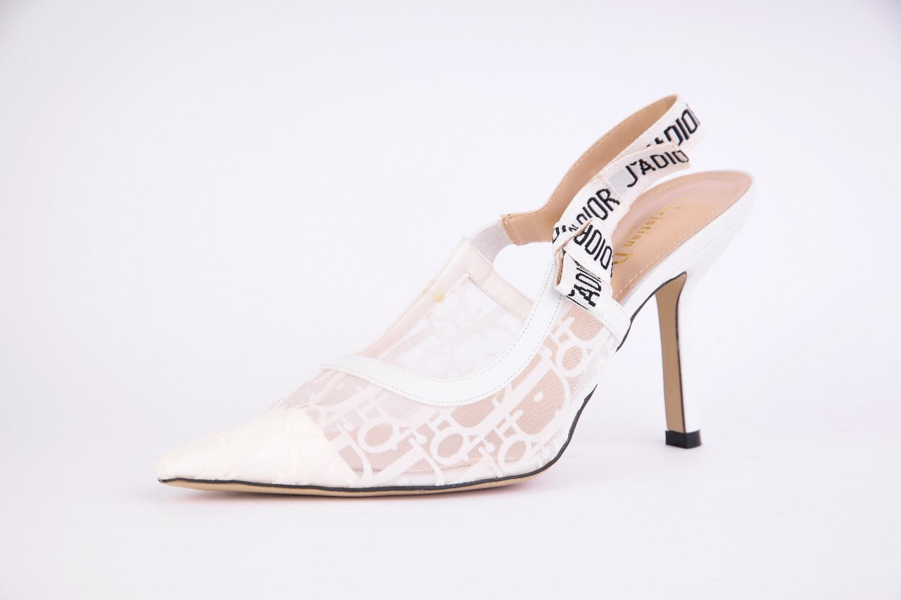 Dior J'Adior Slingback Pump Transparent Mesh Embroidered with Black Millefiori Motif