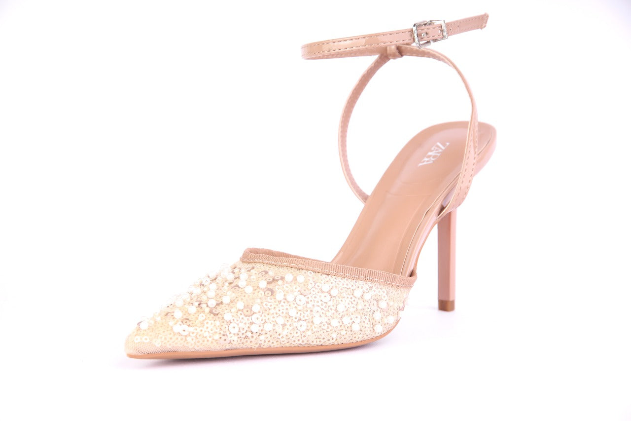Zara Rhinestone Mesh Slingback Heels