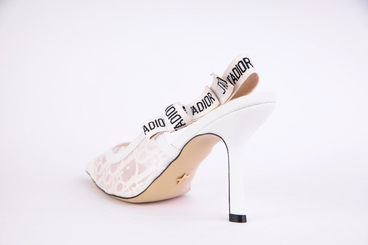 Dior J'Adior Slingback Pump Transparent Mesh Embroidered with Black Millefiori Motif