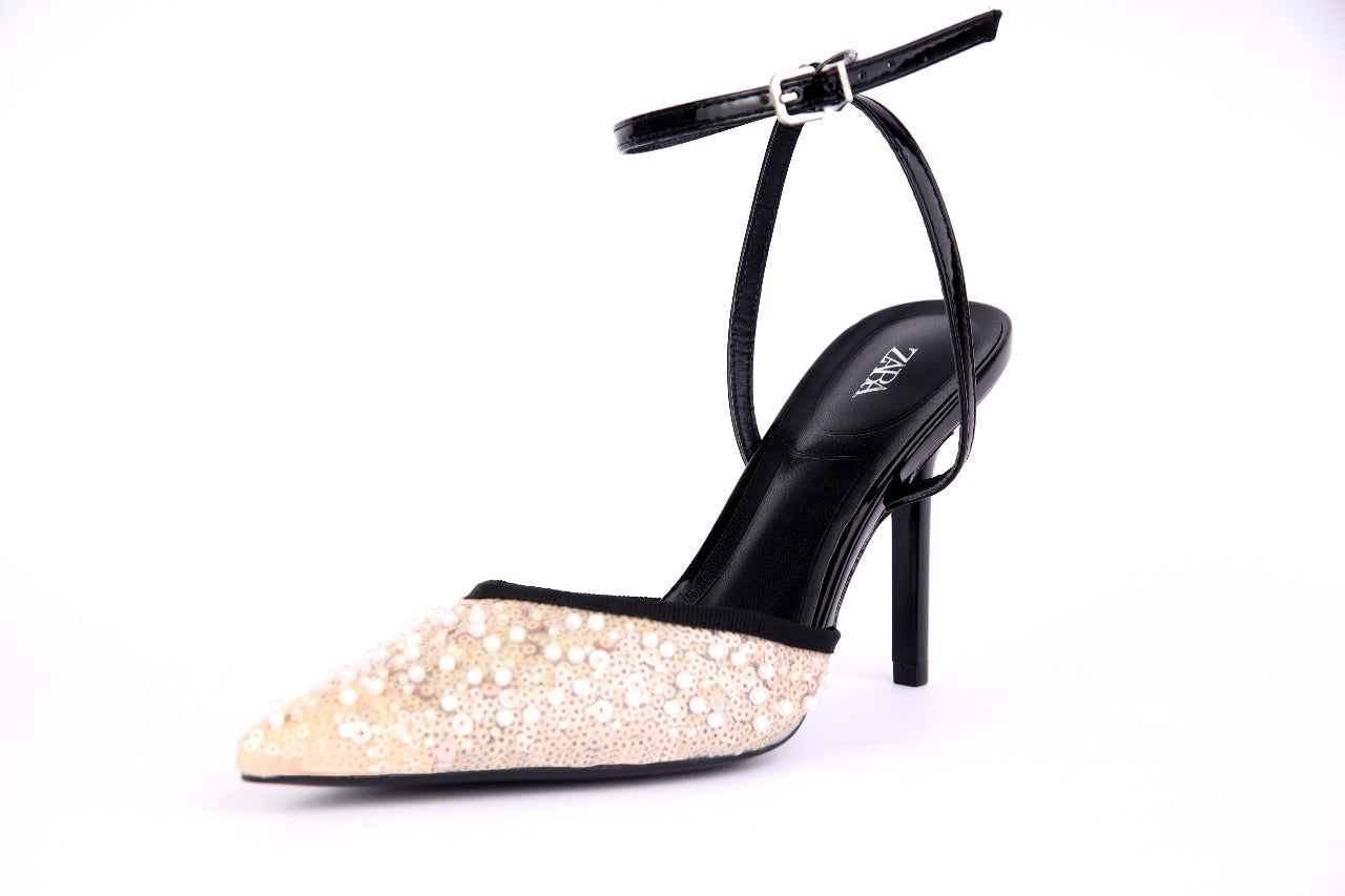 Zara Rhinestone Mesh Slingback Heels