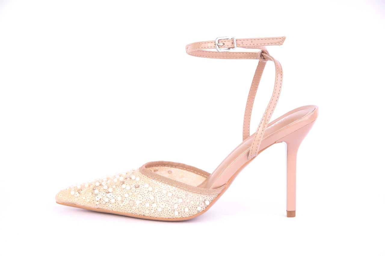 Zara Rhinestone Mesh Slingback Heels