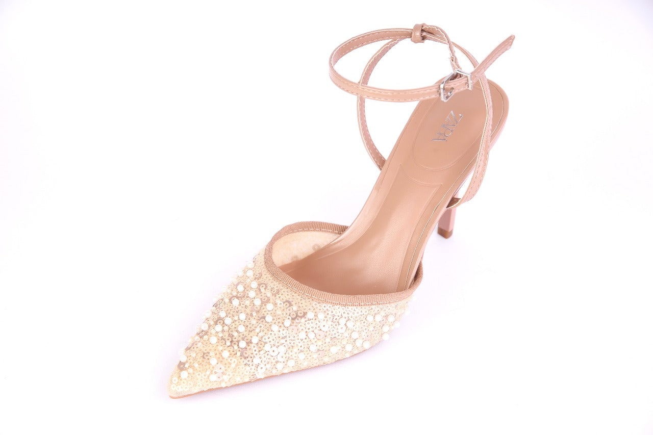 Zara Rhinestone Mesh Slingback Heels
