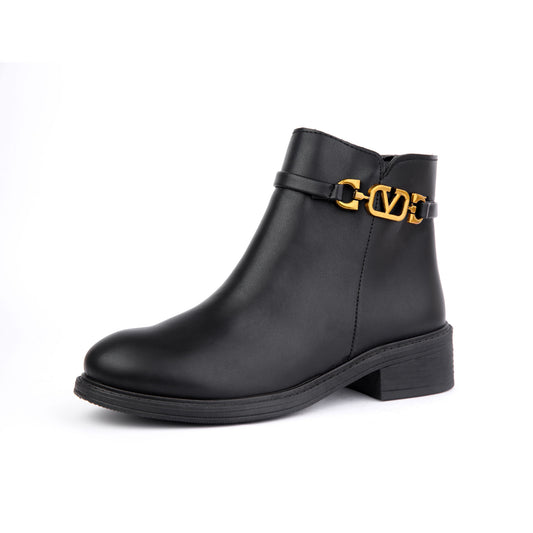 Halfboots leather & velvet