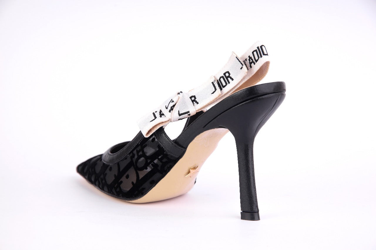 Dior J'Adior Slingback Pump Transparent Mesh Embroidered with Black Millefiori Motif